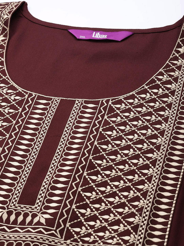 Plus Size Maroon Solid Wool Kurta - ShopLibas
