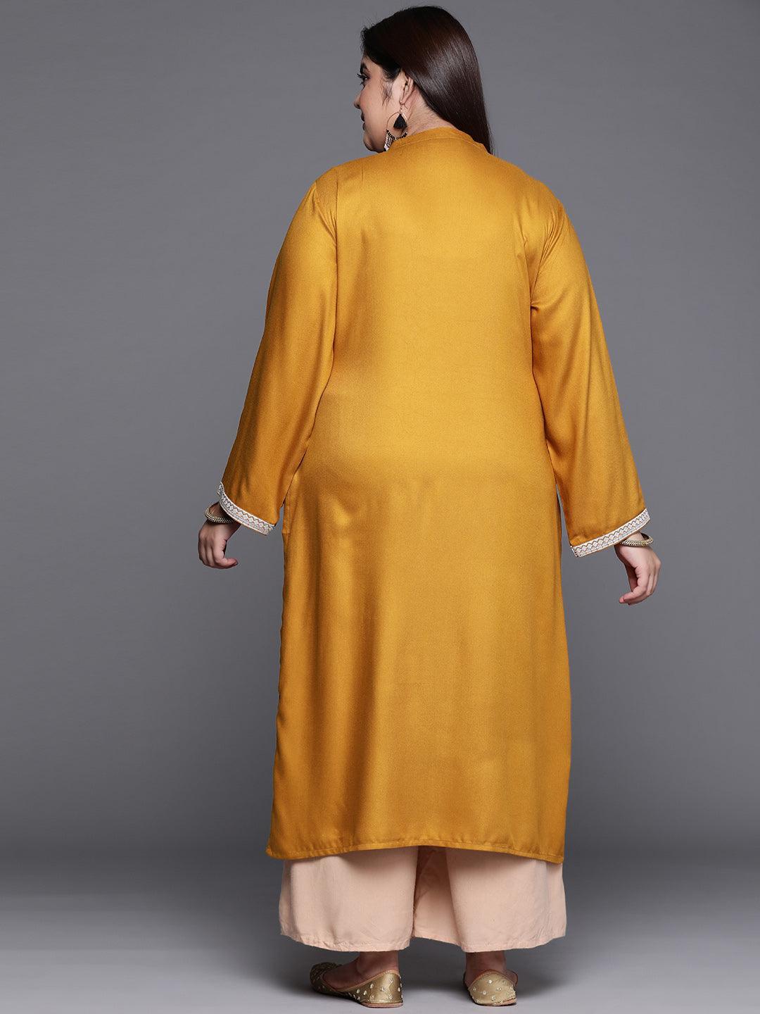 Plus Size Mustard Solid Wool Kurta - ShopLibas