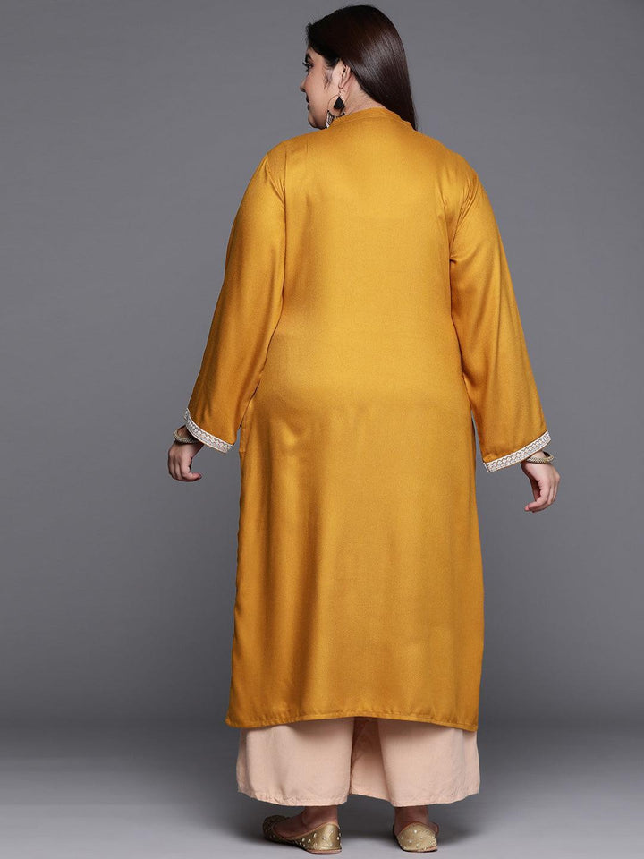 Plus Size Mustard Solid Wool Kurta - ShopLibas