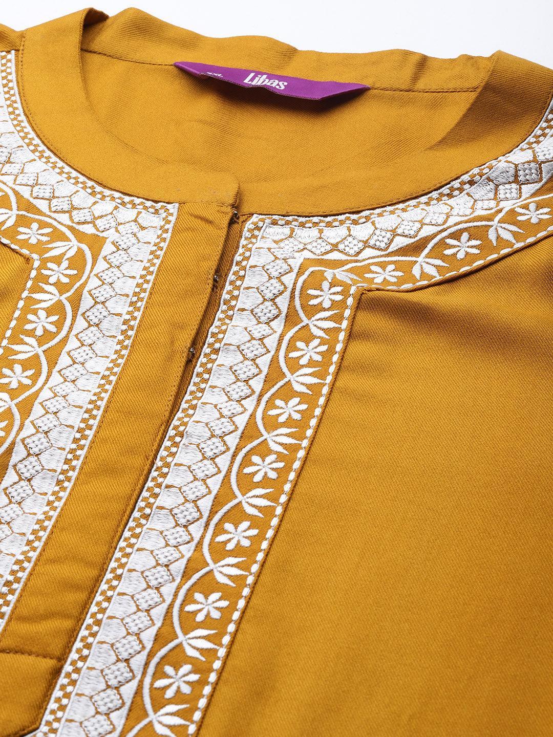 Plus Size Mustard Solid Wool Kurta - ShopLibas