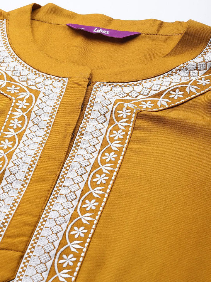 Plus Size Mustard Solid Wool Kurta - ShopLibas