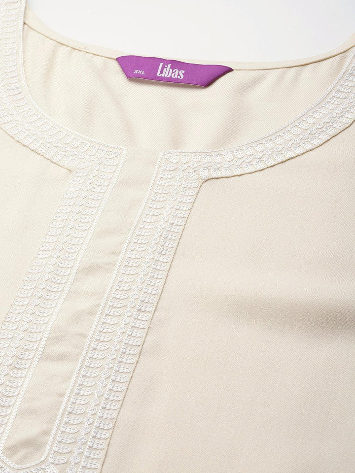 Plus Size Cream Embroidered Wool Kurta - ShopLibas
