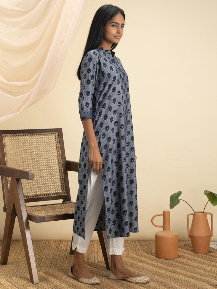 Indigo Printed Rayon Kurta