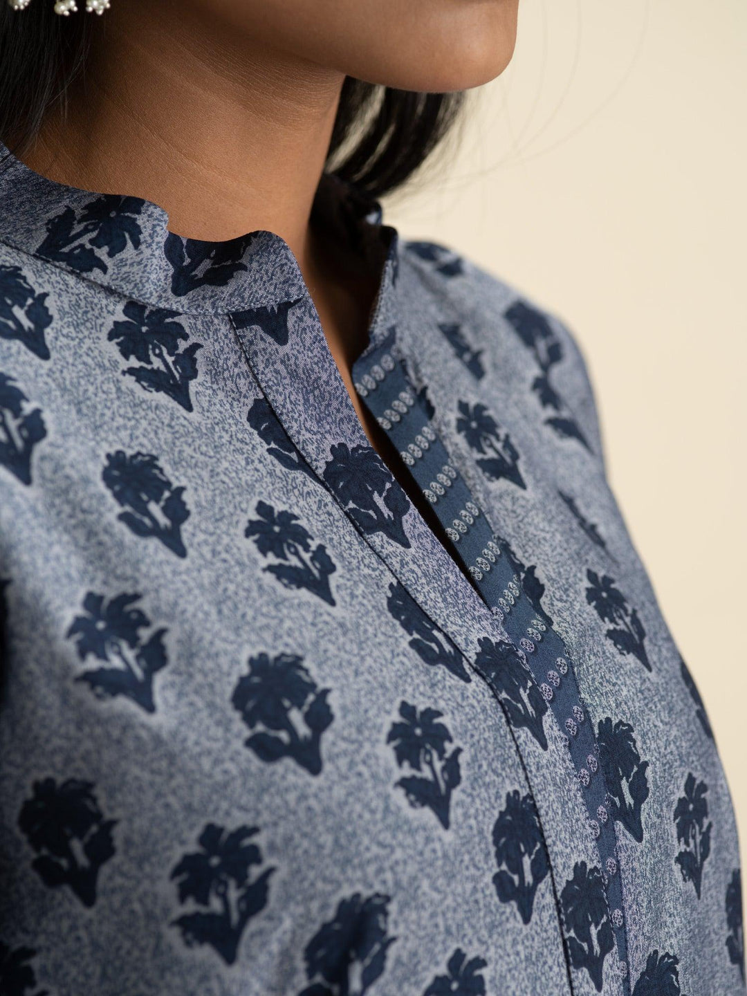 Indigo Printed Rayon Kurta - ShopLibas 