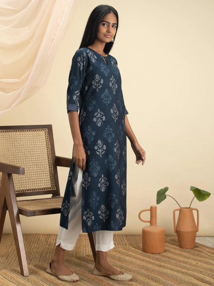 Indigo Printed Rayon Kurta - ShopLibas