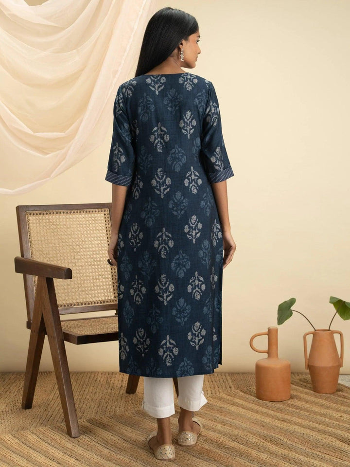 Indigo Printed Rayon Kurta - ShopLibas