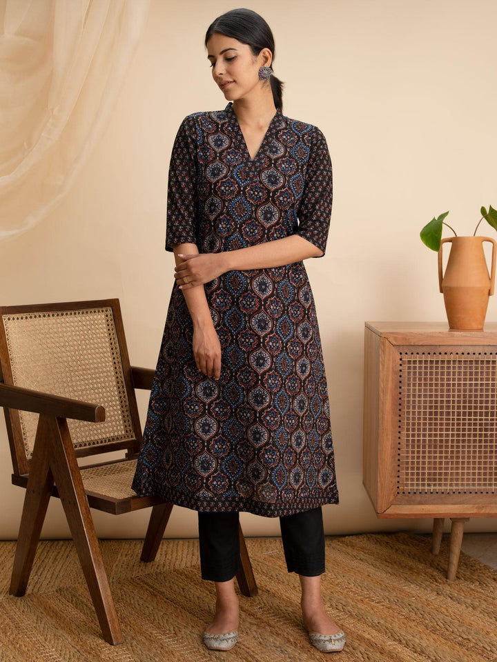 Blue Printed Cotton Kurta - ShopLibas