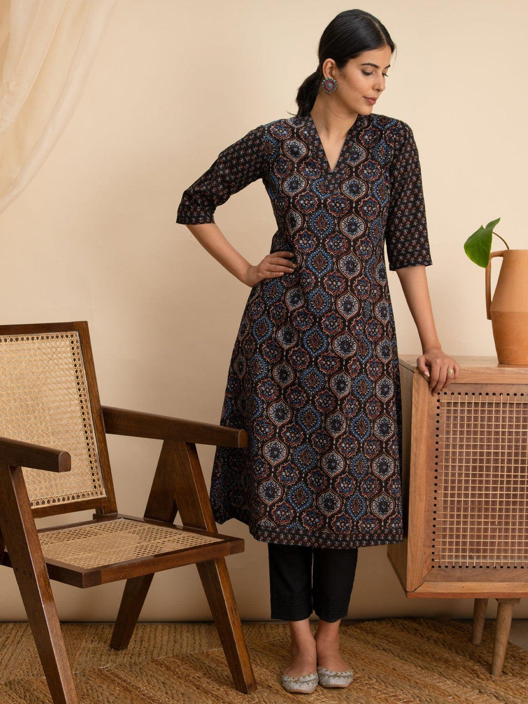 Blue Printed Cotton Kurta - ShopLibas