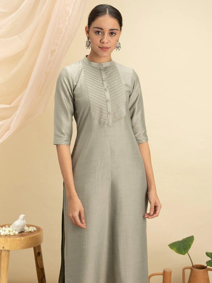 Green Solid Silk Kurta - ShopLibas