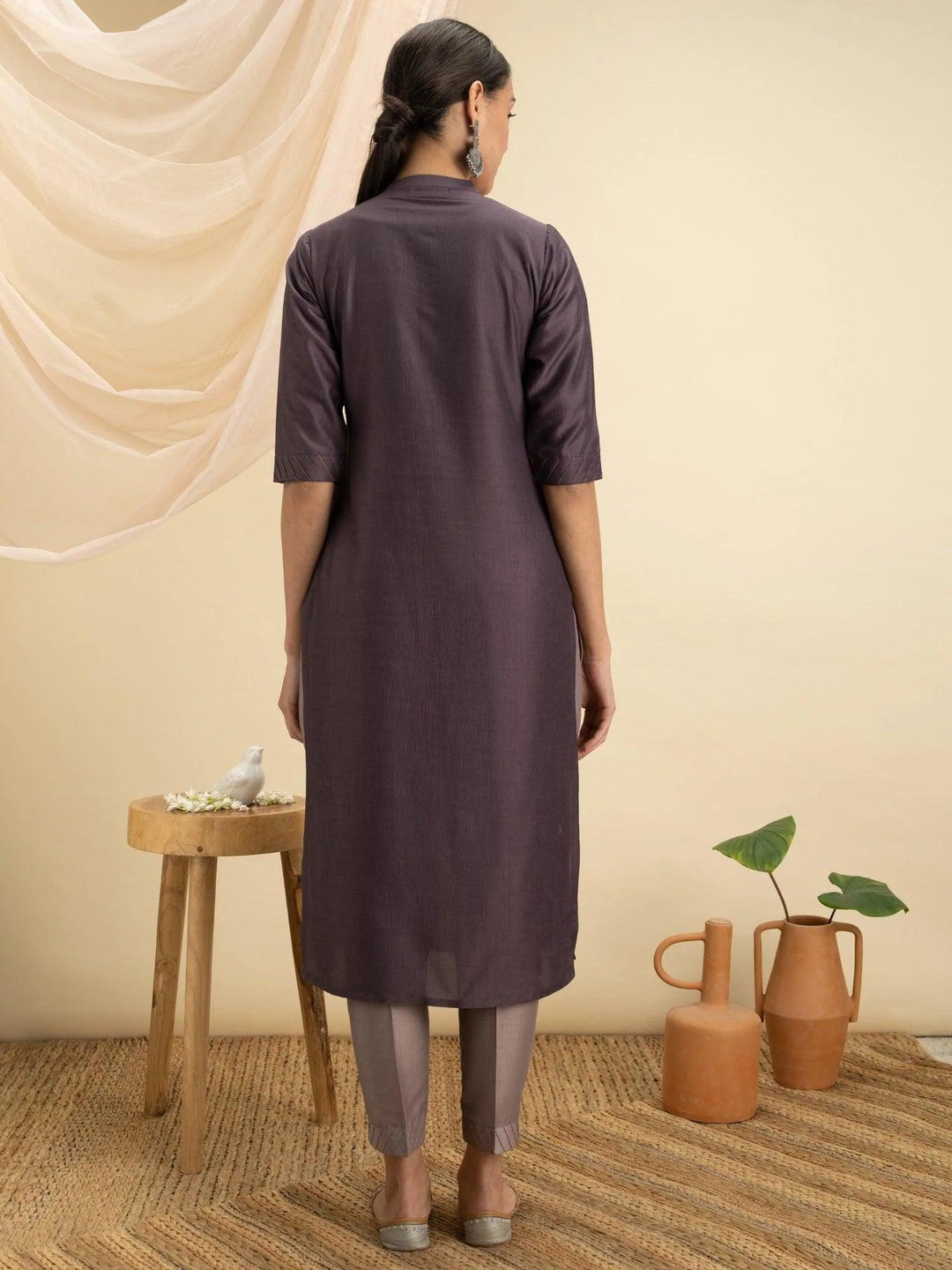 Purple Solid Silk Kurta - ShopLibas 