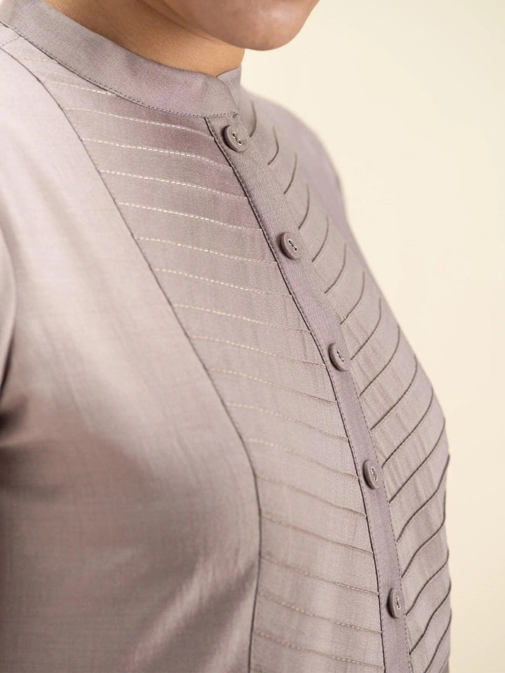 Grey Solid Silk Kurta - ShopLibas