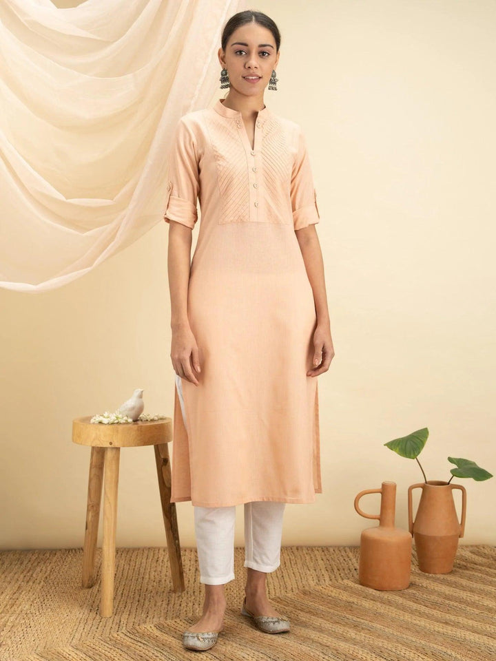 Peach Solid Cotton Kurta - ShopLibas