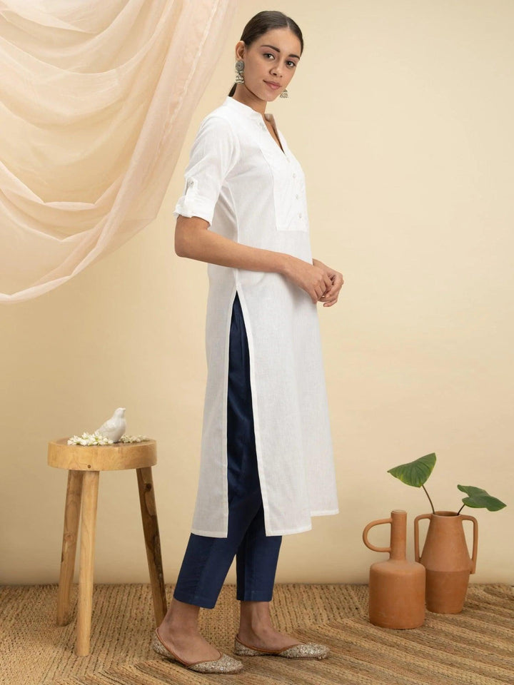 White Solid Cotton Kurta - ShopLibas
