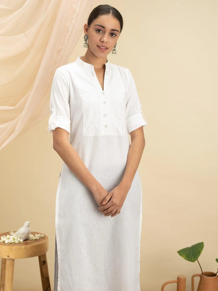 White Solid Cotton Kurta - ShopLibas