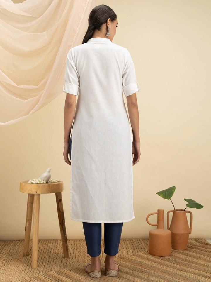 White Solid Cotton Kurta - ShopLibas