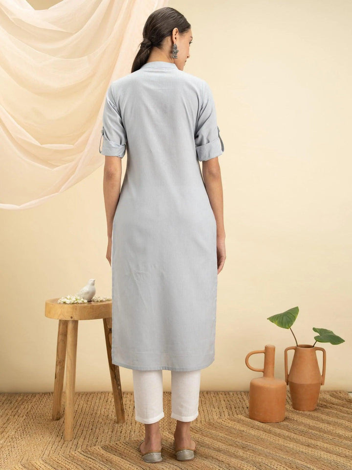 Grey Solid Cotton Kurta - ShopLibas