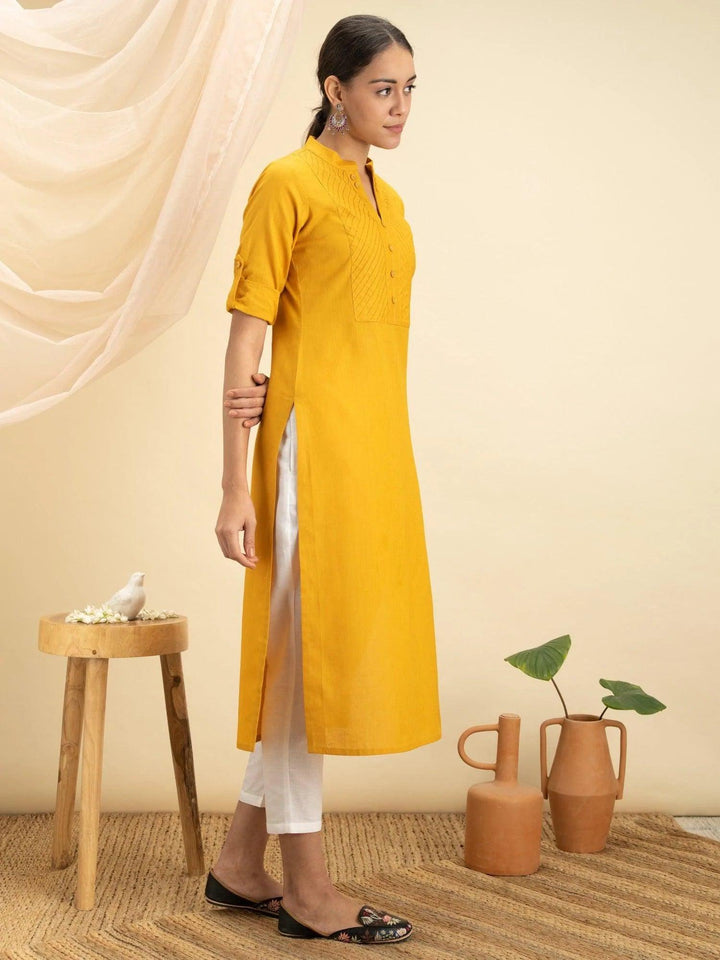 Yellow Solid Cotton Kurta - ShopLibas