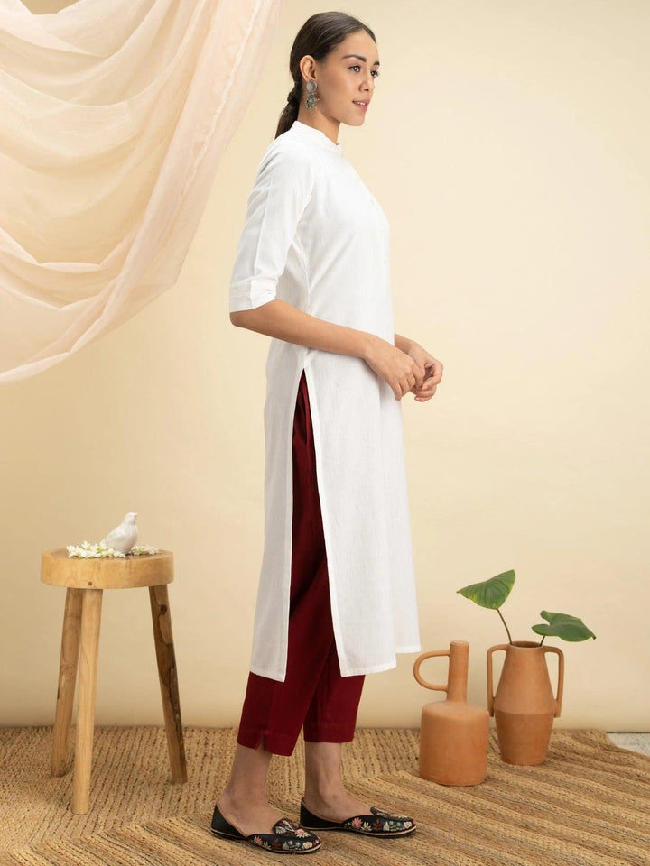 White Solid Cotton Kurta - ShopLibas
