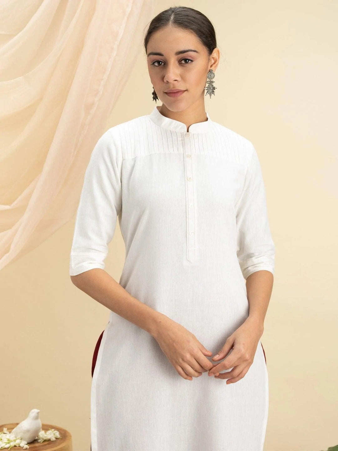 White Solid Cotton Kurta - ShopLibas