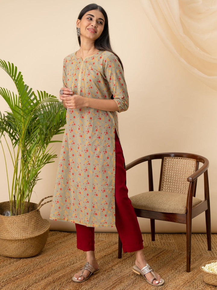 Green Printed Cotton Kurta - ShopLibas