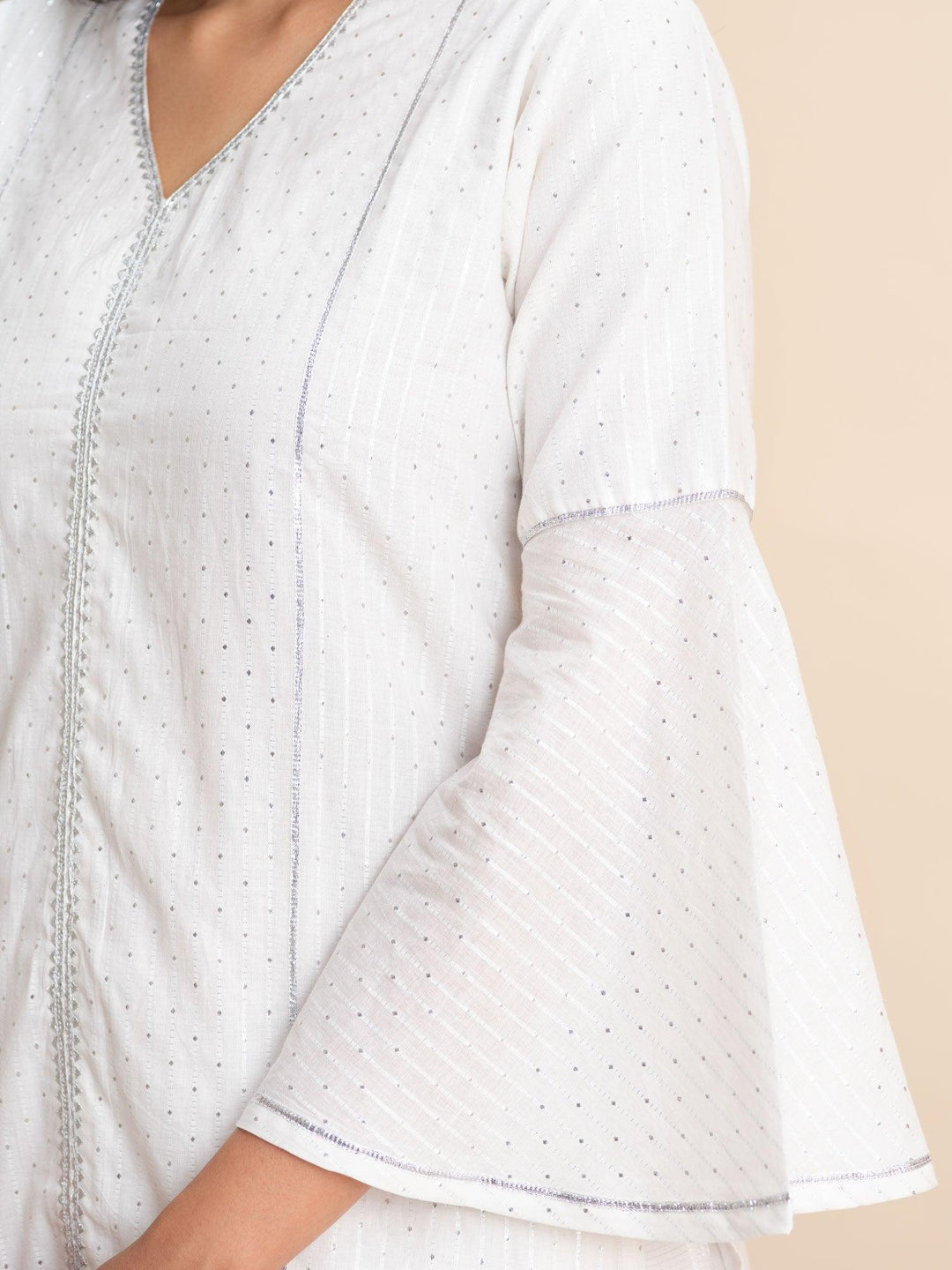 White Woven Design Cotton Kurta - ShopLibas