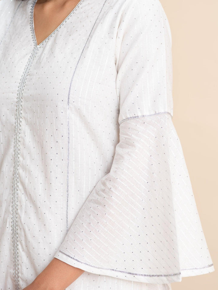 White Woven Design Cotton Kurta - ShopLibas
