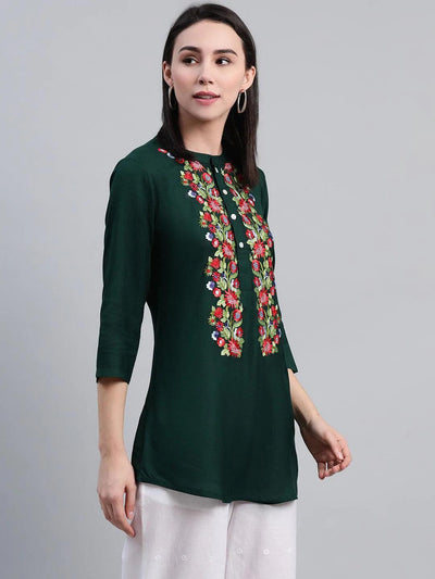Green Embroidered Rayon Kurti - ShopLibas
