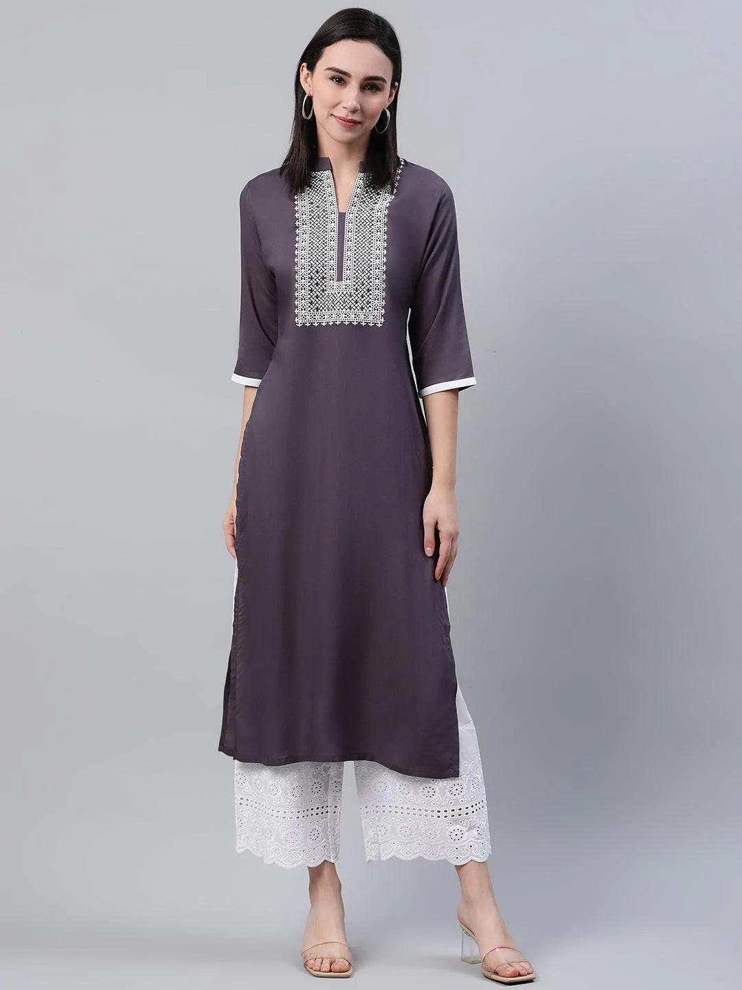 Grey Solid Rayon Kurta - ShopLibas