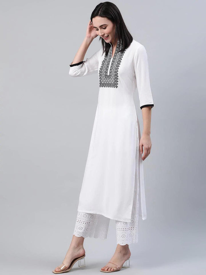 White Solid Rayon Kurta - ShopLibas