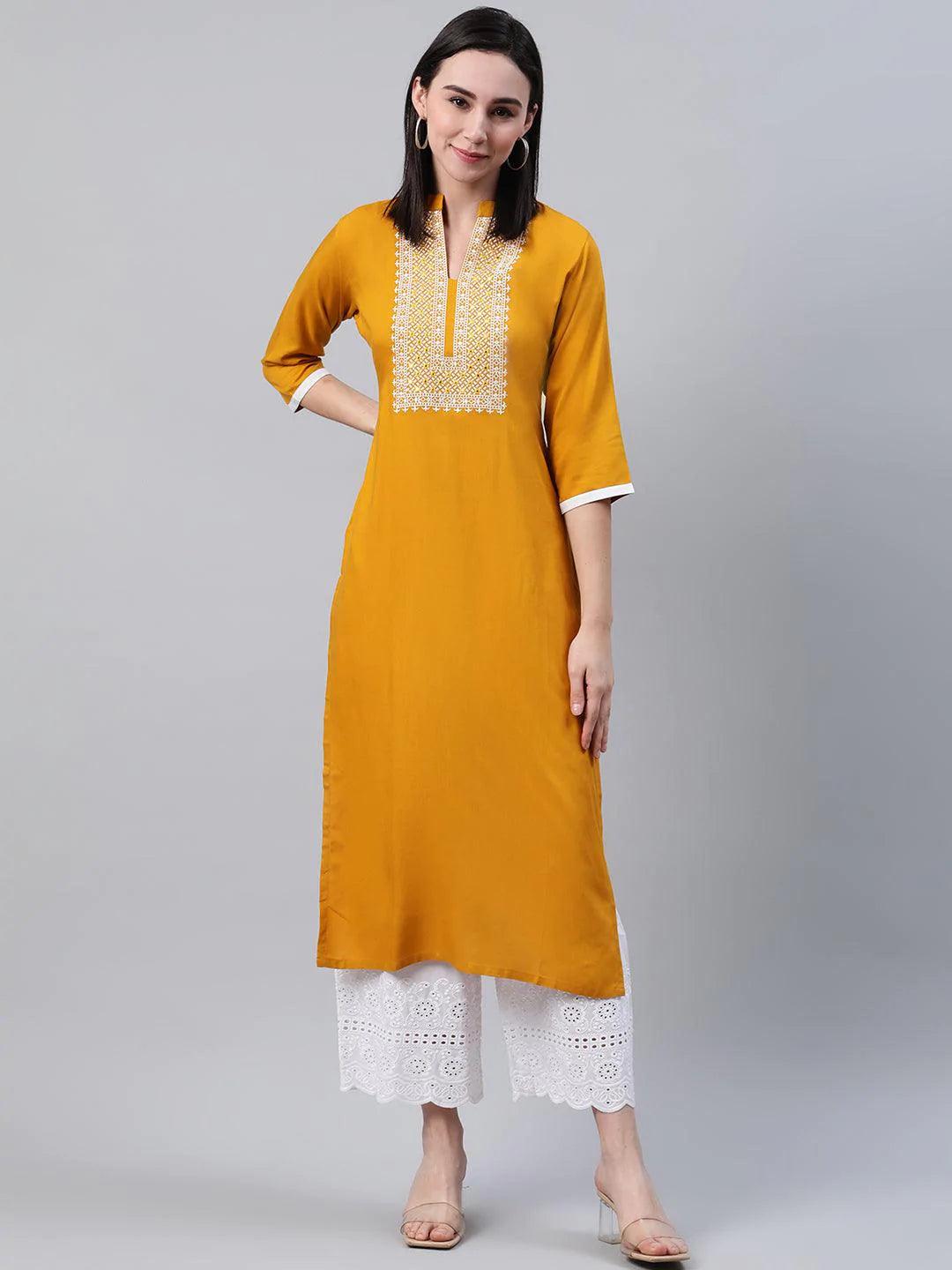 Yellow Solid Rayon Kurta - ShopLibas