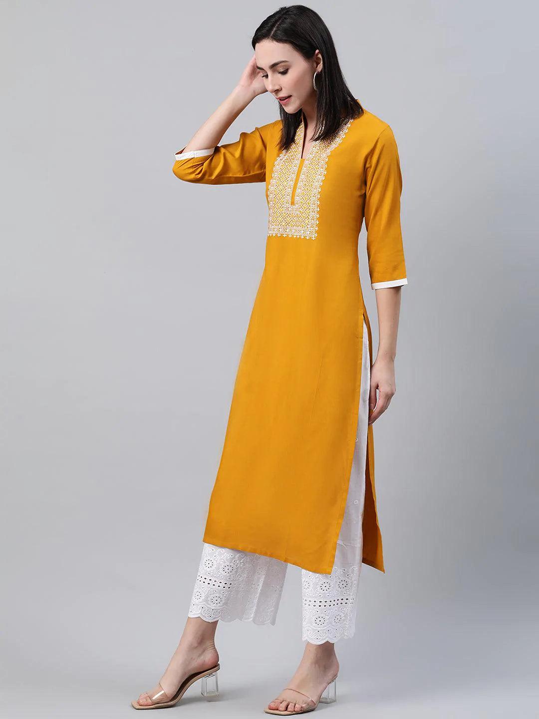 Yellow Solid Rayon Kurta - ShopLibas 