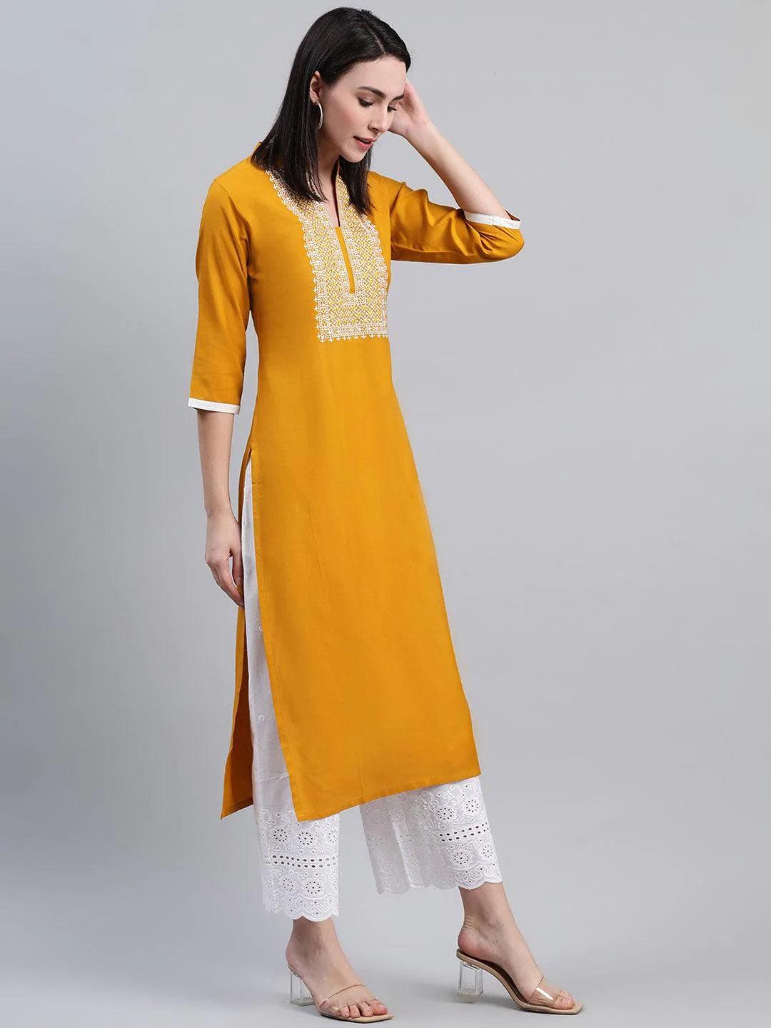 Yellow Solid Rayon Kurta - ShopLibas 