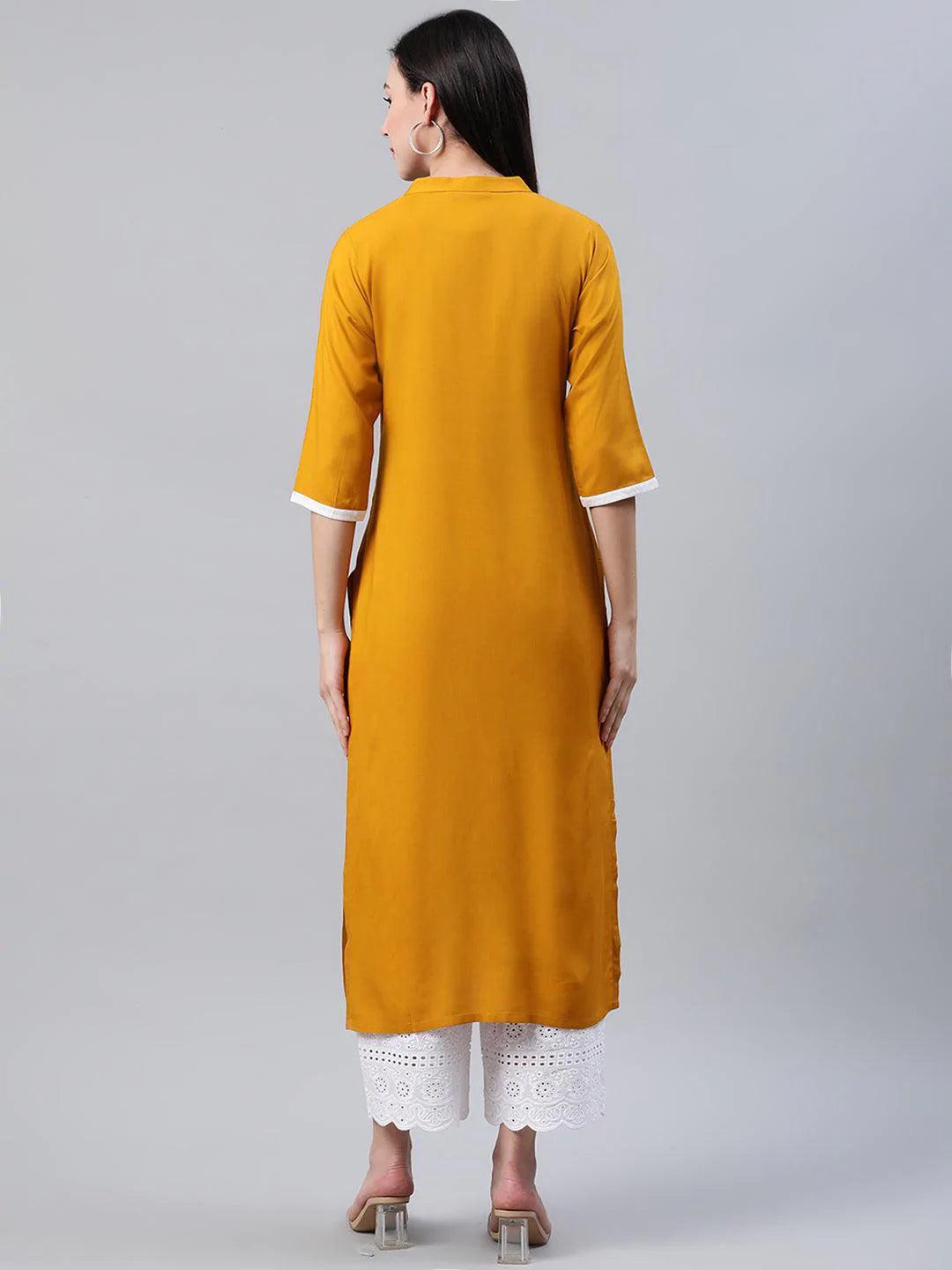 Yellow Solid Rayon Kurta - ShopLibas 
