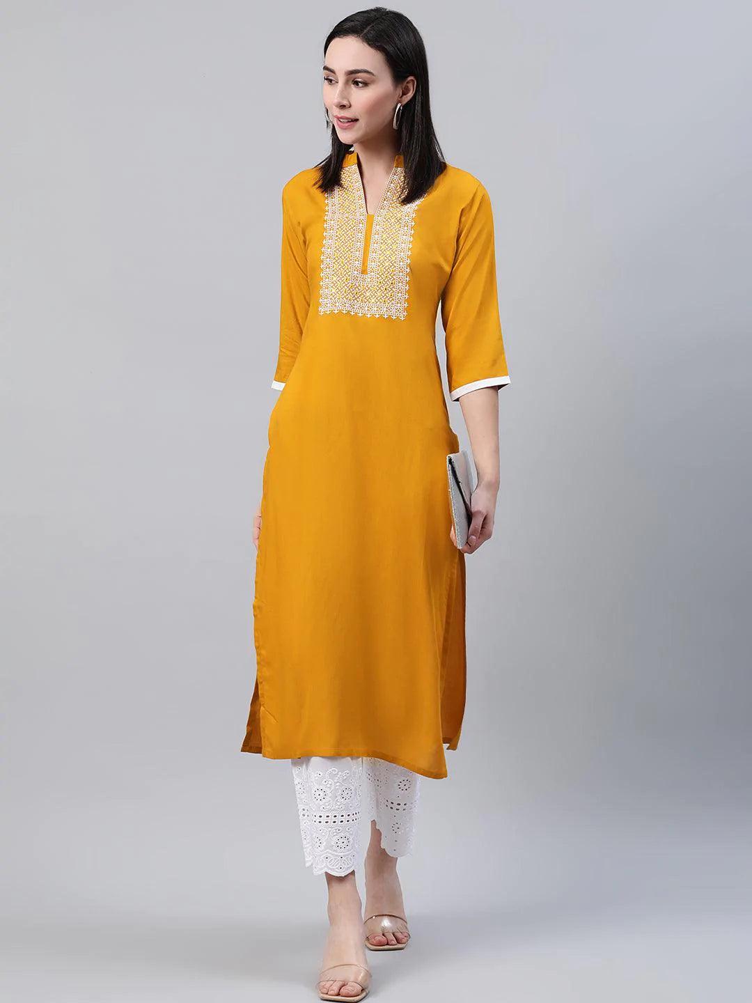 Yellow Solid Rayon Kurta - ShopLibas 
