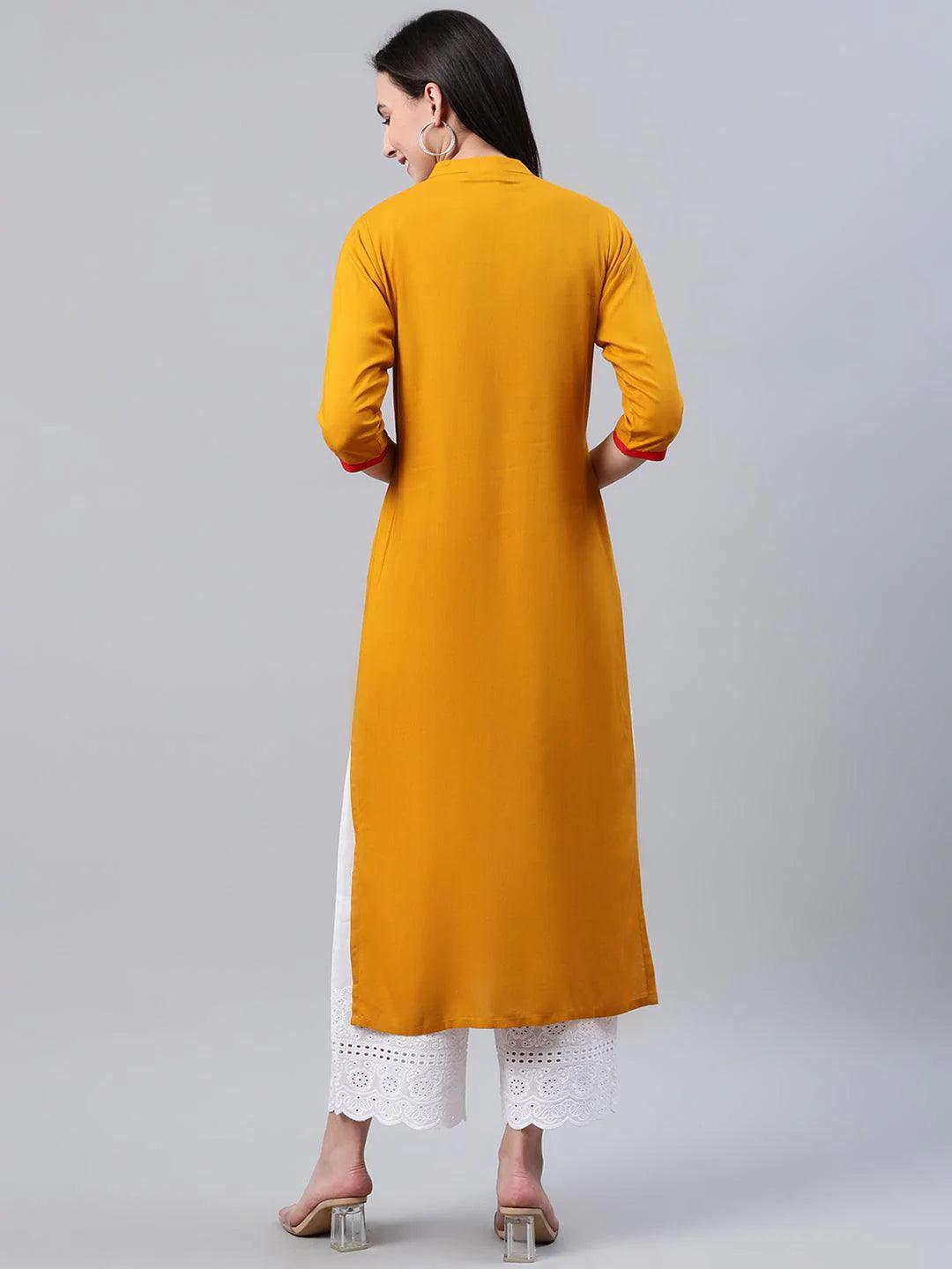 Yellow Solid Rayon Kurta - ShopLibas 