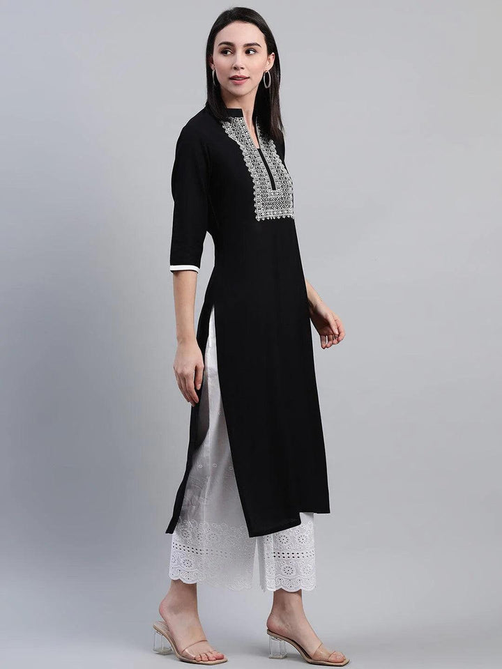 Black Embroidered Rayon Kurta - ShopLibas
