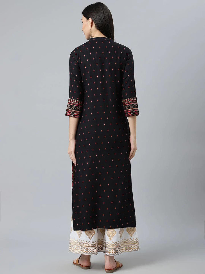 Black Printed Rayon Kurta - ShopLibas