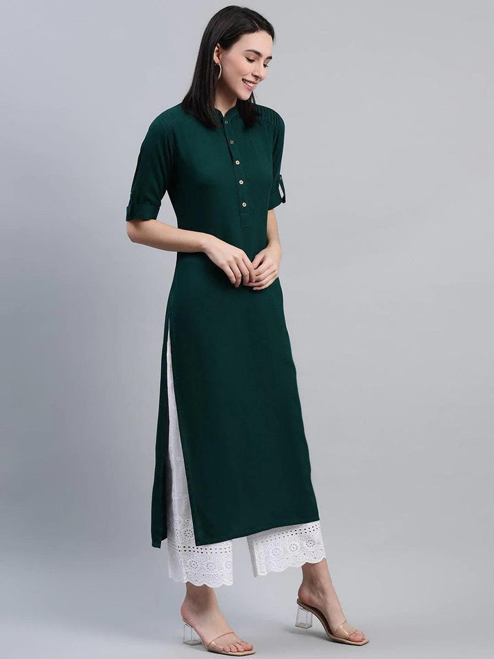 Green Solid Rayon Kurta - ShopLibas