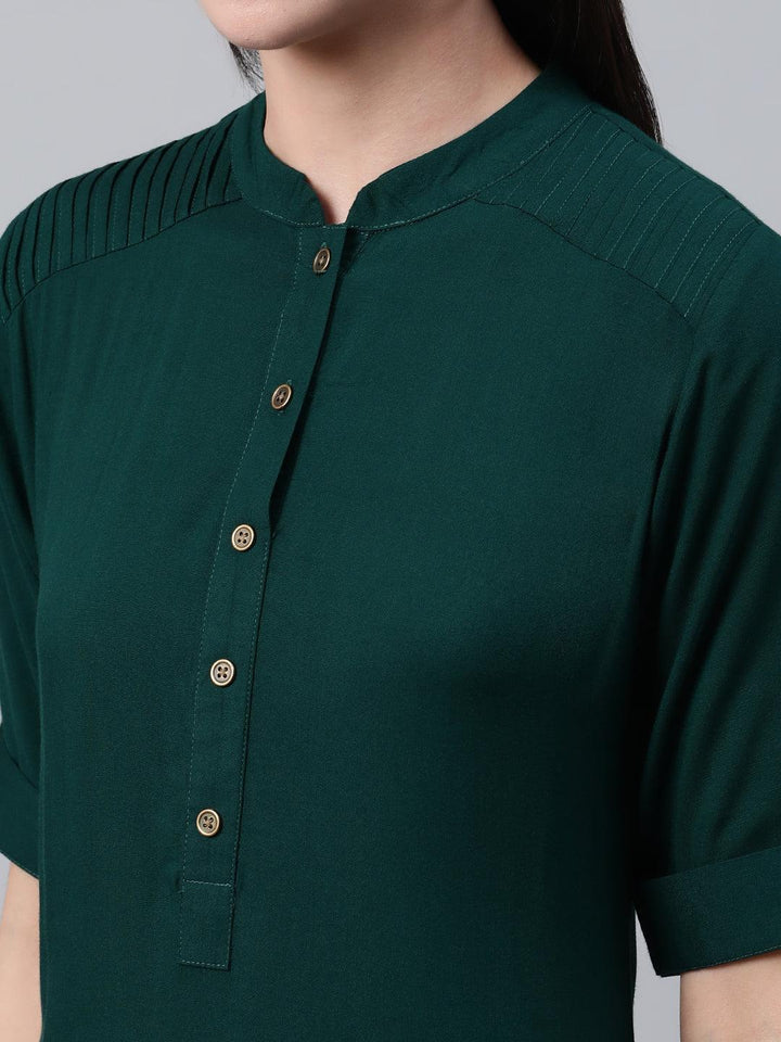 Green Solid Rayon Kurta - ShopLibas