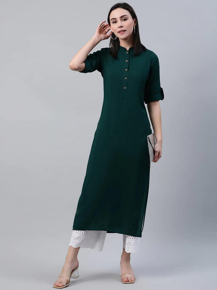 Green Solid Rayon Kurta - ShopLibas