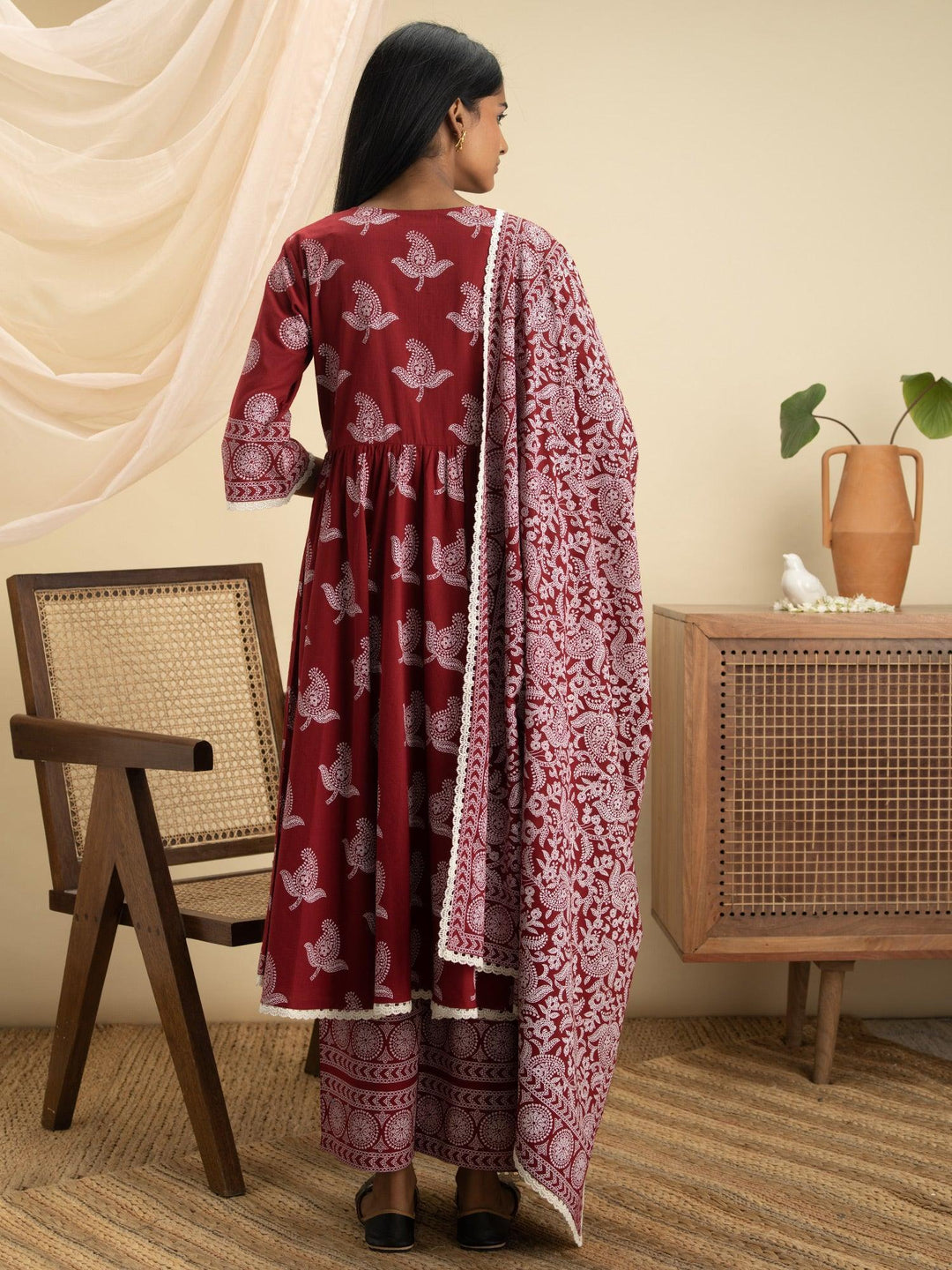 Maroon Printed Cotton Suit Set - ShopLibas