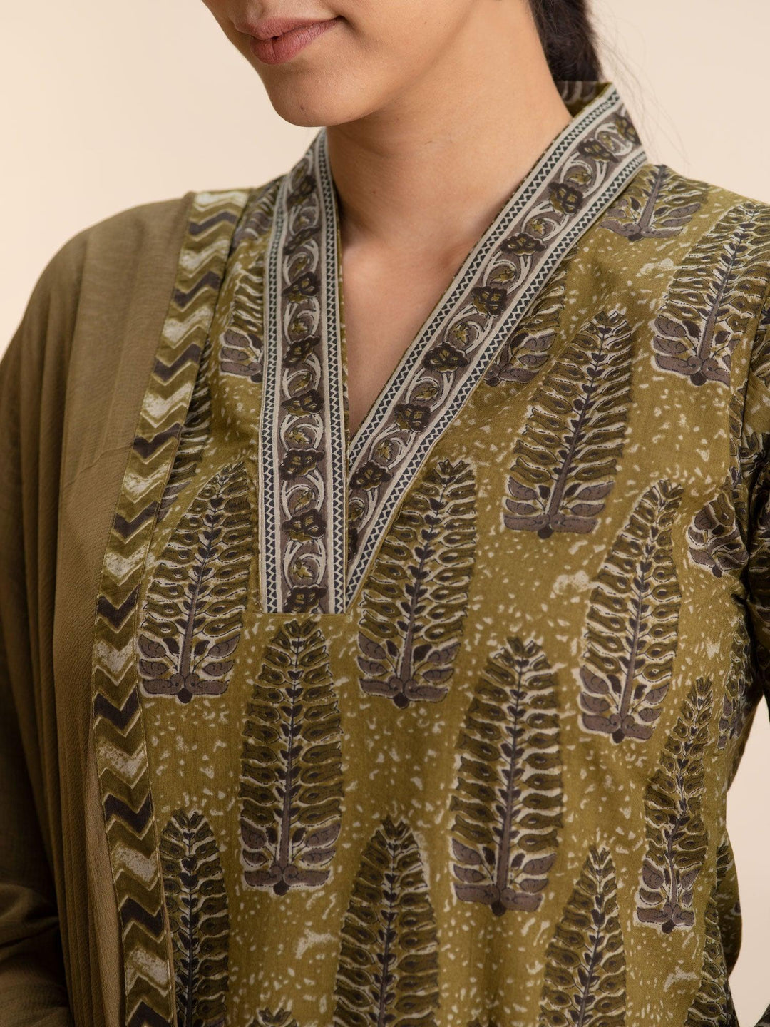 Green Printed Cotton Suit Set - ShopLibas
