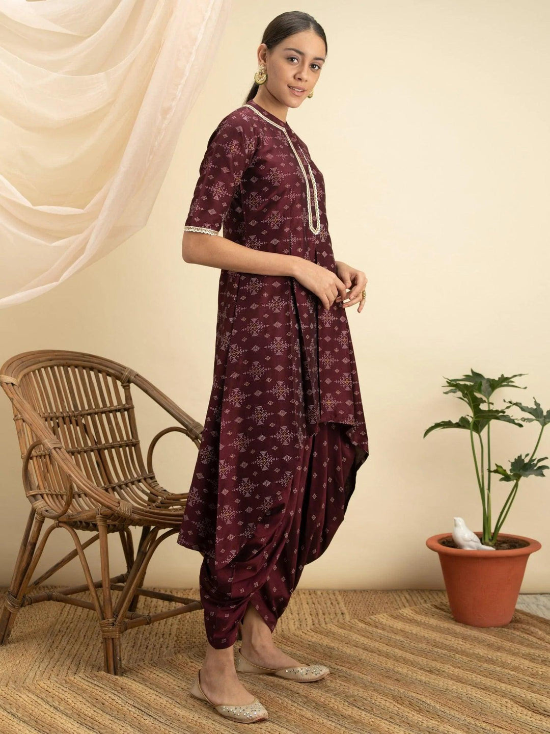 Purple Printed Silk A-Line Kurta Set - ShopLibas 