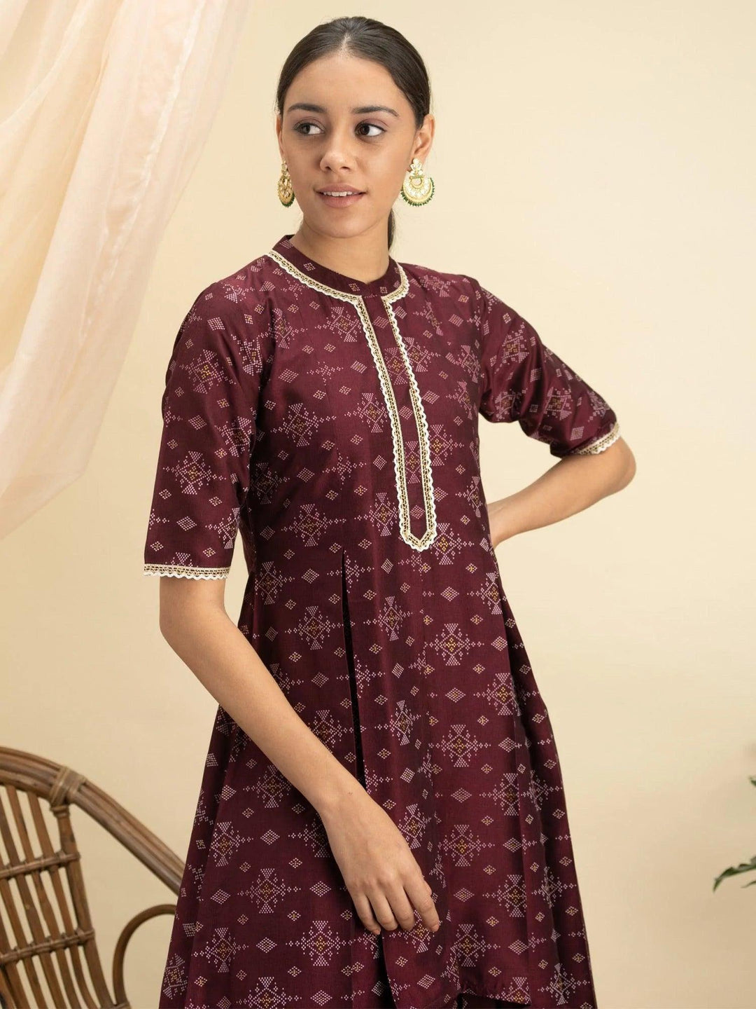 Purple Printed Silk A-Line Kurta Set - ShopLibas 