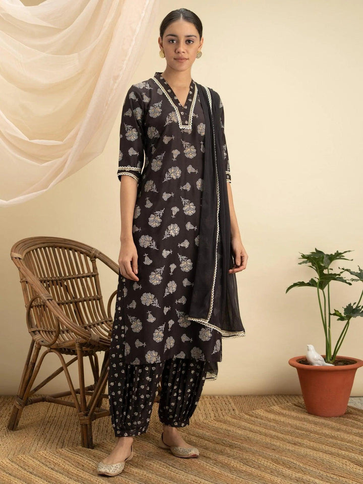 Brown Printed Silk Suit Set - ShopLibas