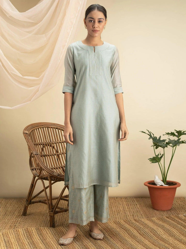 Grey Self Design Chanderi Silk Kurta Set - ShopLibas