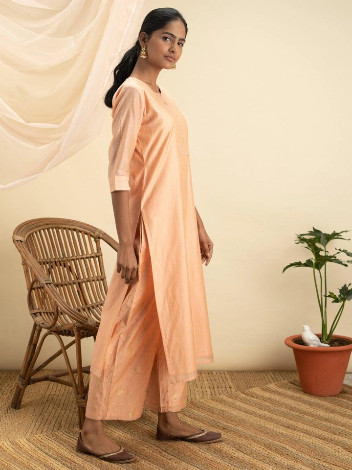 Peach Self Design Chanderi Silk Kurta Set - ShopLibas