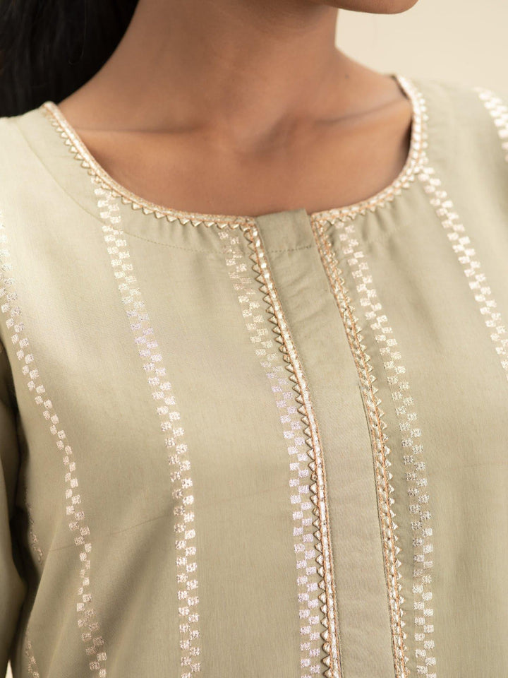 Olive Green Self Design Chanderi Silk Kurta Set - ShopLibas