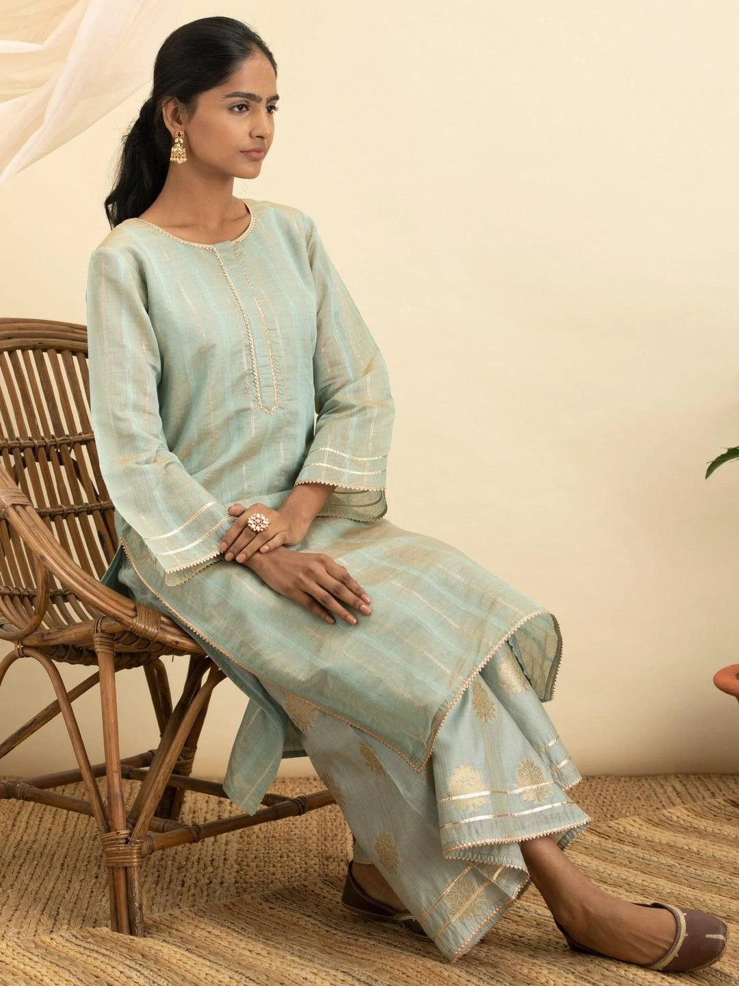 Grey Self Design Chanderi Silk Kurta Set - ShopLibas