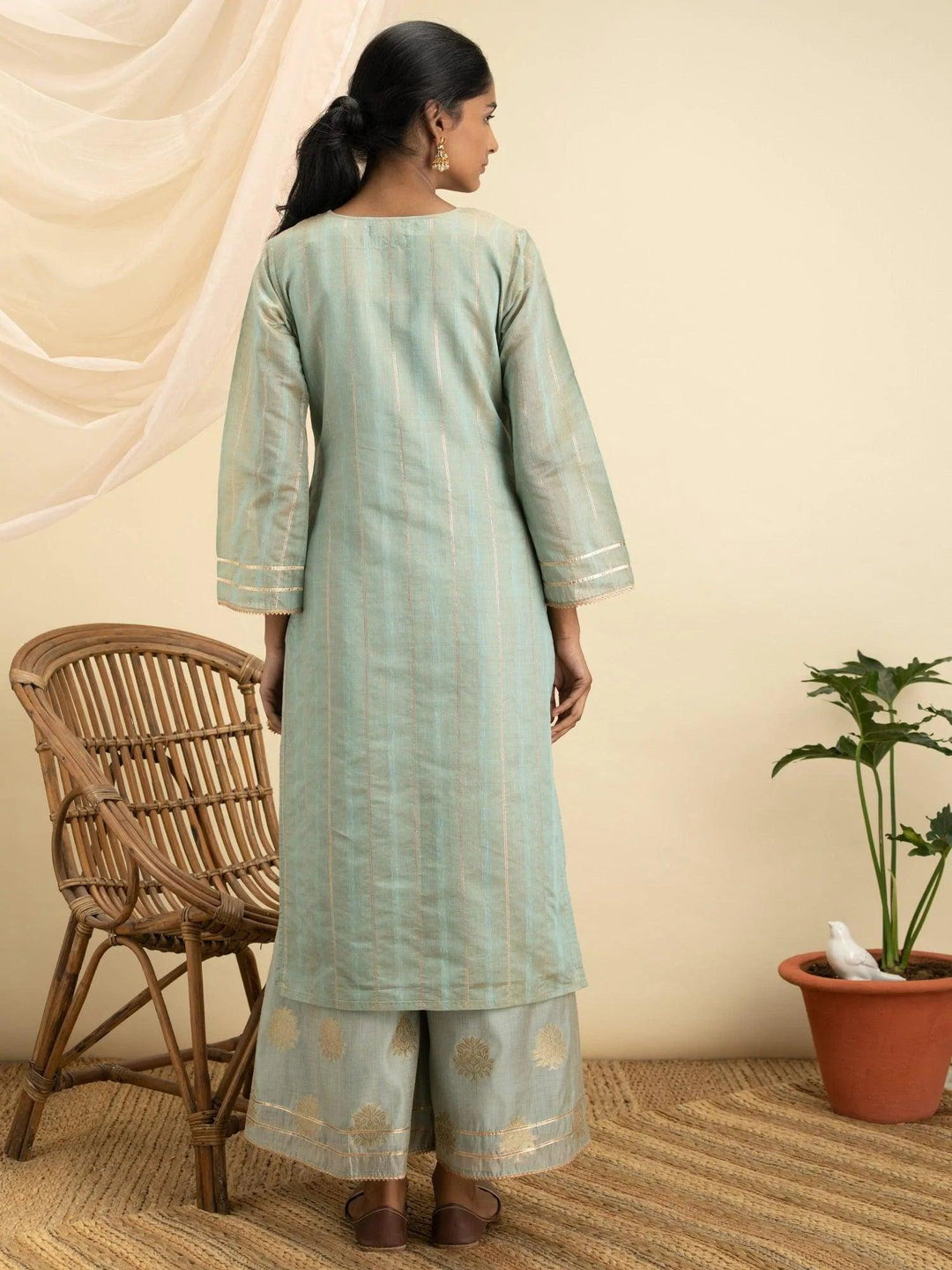 Grey Self Design Chanderi Silk Kurta Set - ShopLibas